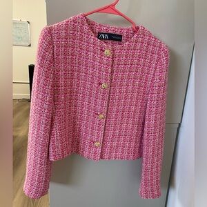NWT Zara Women’s Pink Tweed Blazer Size: L